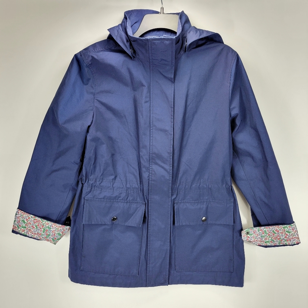 Lands End Lightweight Floral Flip Cuff Zipper Jacket Women Medium Blue Outdoor